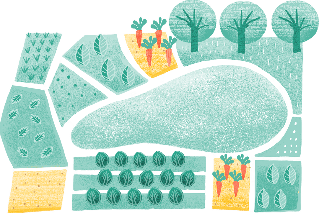Patchwork of organic fields and orchards